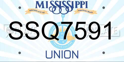 SSQ7591 Mississippi License Plate