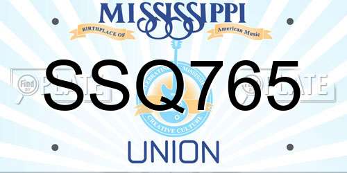 SSQ765 Mississippi License Plate