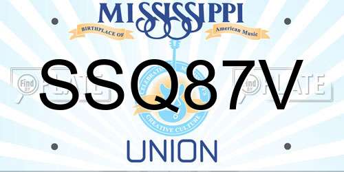 SSQ87V Mississippi License Plate