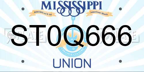 ST0Q666 Mississippi License Plate