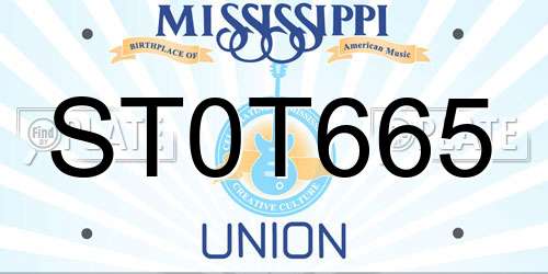 ST0T665 Mississippi License Plate