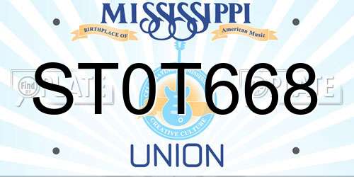 ST0T668 Mississippi License Plate