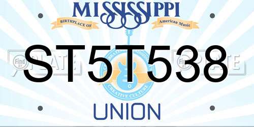 ST5T538 Mississippi License Plate
