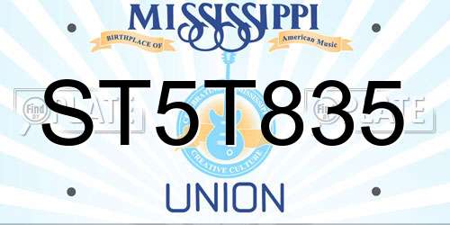 ST5T835 Mississippi License Plate