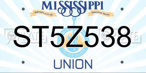 ST5Z538 Mississippi License Plate