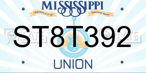 ST8T392 Mississippi License Plate
