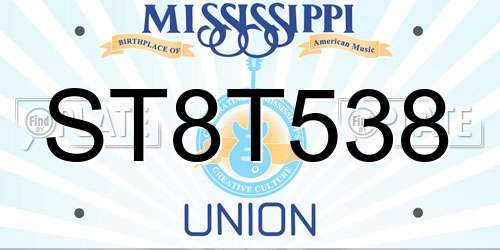 ST8T538 Mississippi License Plate