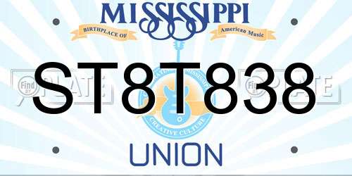 ST8T838 Mississippi License Plate