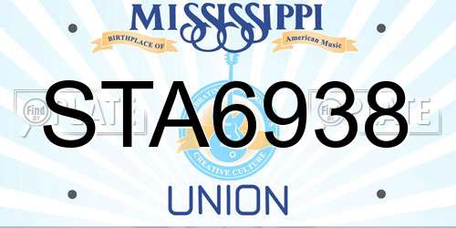 STA6938 Mississippi License Plate