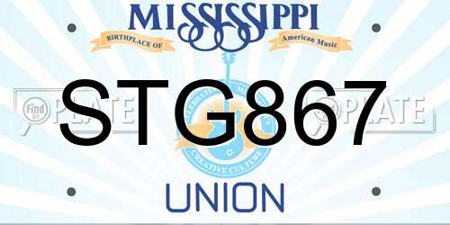 STG867 Mississippi License Plate
