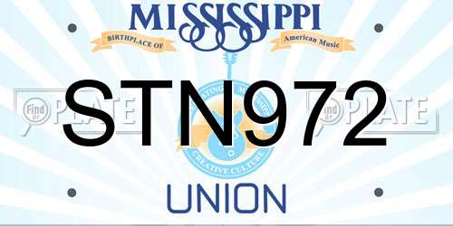STN972 Mississippi License Plate