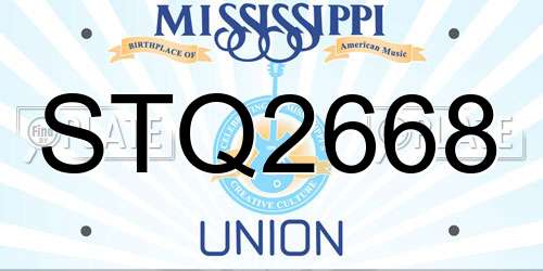 STQ2668 Mississippi License Plate