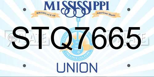 STQ7665 Mississippi License Plate
