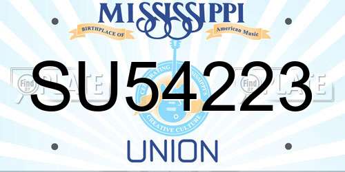 SU54223 Mississippi License Plate