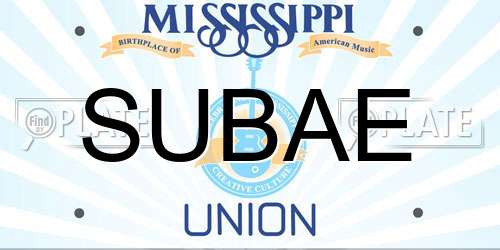 SUBAE Mississippi License Plate