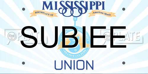 SUBIEE Mississippi License Plate