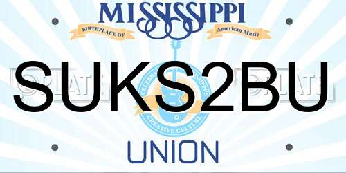 SUKS2BU Mississippi License Plate