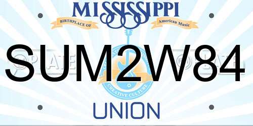 SUM2W84 Mississippi License Plate