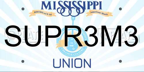 SUPR3M3 Mississippi License Plate