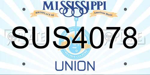 SUS4078 Mississippi License Plate