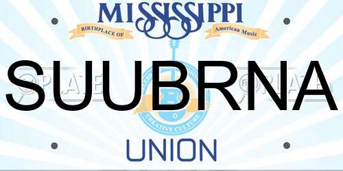 SUUBRNA Mississippi License Plate
