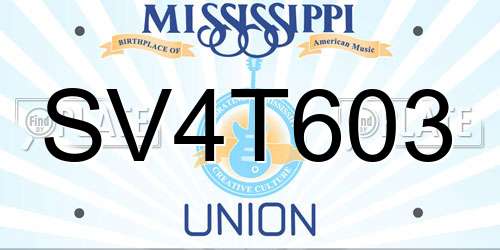 SV4T603 Mississippi License Plate