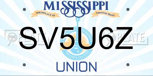 SV5U6Z Mississippi License Plate