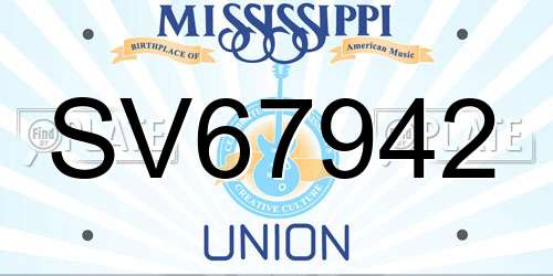 SV67942 Mississippi License Plate