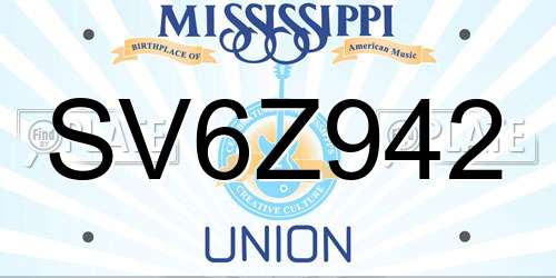 SV6Z942 Mississippi License Plate