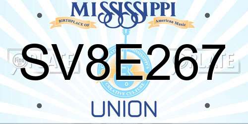 SV8E267 Mississippi License Plate