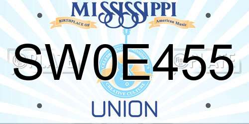 SW0E455 Mississippi License Plate