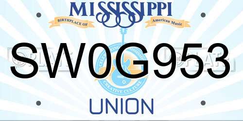 SW0G953 Mississippi License Plate