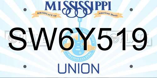 SW6Y519 Mississippi License Plate