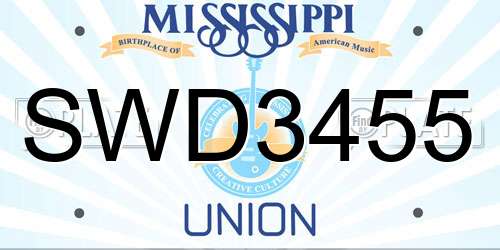SWD3455 Mississippi License Plate