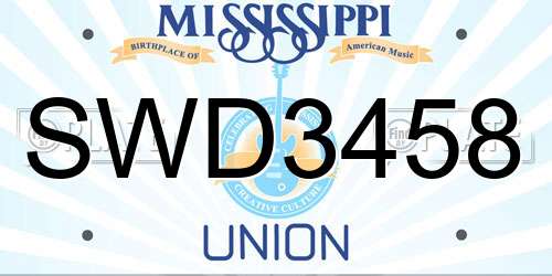 SWD3458 Mississippi License Plate
