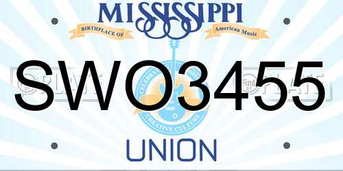 SWO3455 Mississippi License Plate
