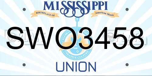 SWO3458 Mississippi License Plate