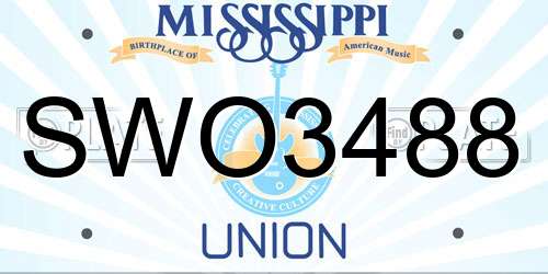 SWO3488 Mississippi License Plate