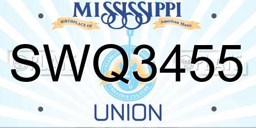 SWQ3455 Mississippi License Plate