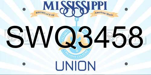 SWQ3458 Mississippi License Plate
