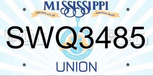 SWQ3485 Mississippi License Plate