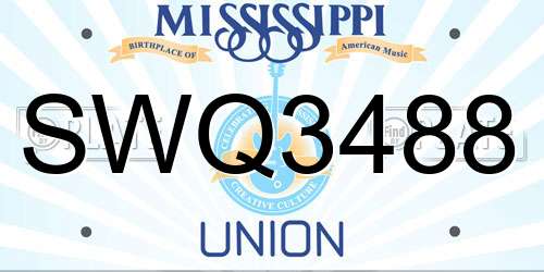SWQ3488 Mississippi License Plate