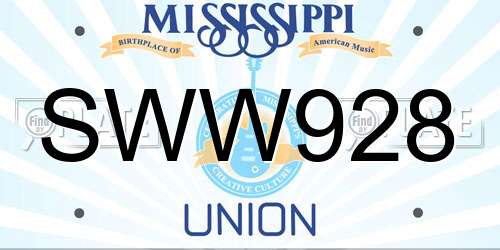 SWW928 Mississippi License Plate