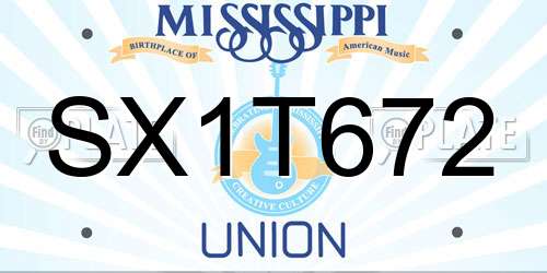 SX1T672 Mississippi License Plate