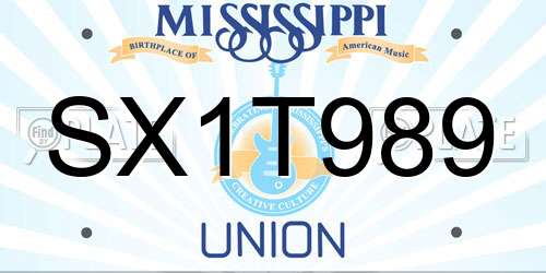 SX1T989 Mississippi License Plate