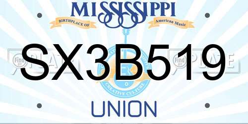 SX3B519 Mississippi License Plate