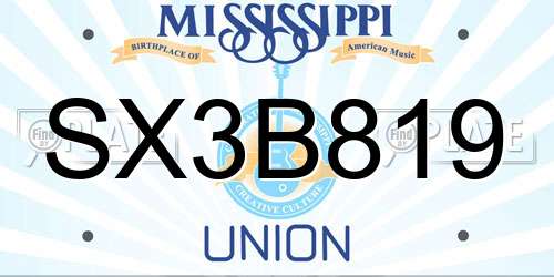 SX3B819 Mississippi License Plate