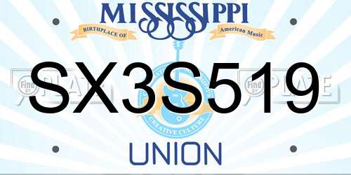 SX3S519 Mississippi License Plate