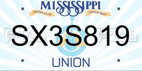 SX3S819 Mississippi License Plate