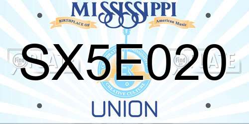SX5E020 Mississippi License Plate